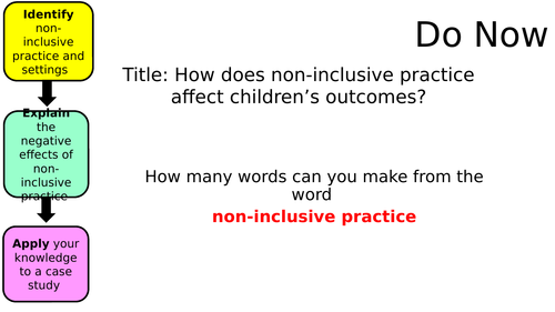 Unit 3- The Principles of Early Years Practice- Non-inclusive Practice