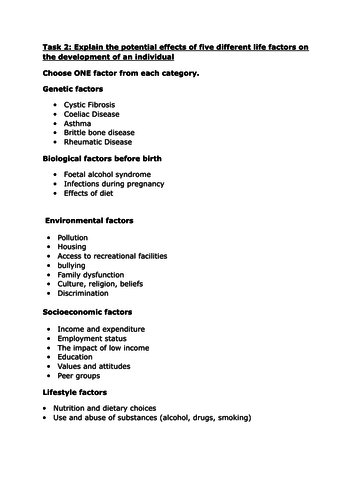 Unit 4 Development through the life stages- Factors that affect development