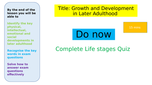 GCSE HEALTH AND SOCIAL CARE- LATER ADULTHOOD