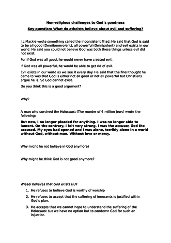 Atheist responses to suffering worksheet