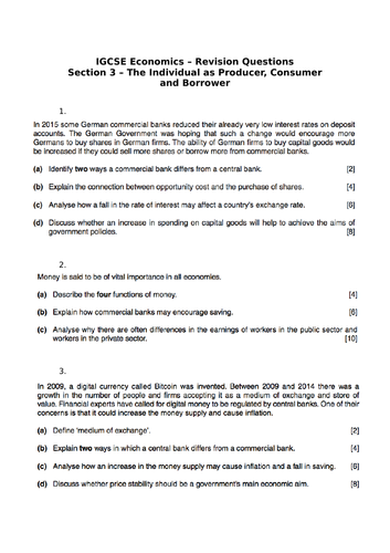 igcse economics revision questions teaching resources