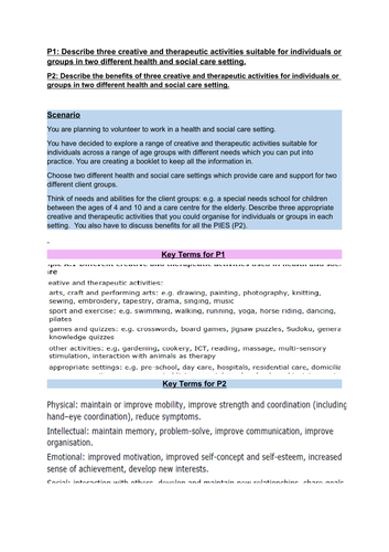 Unit 12 - Creative and Therapeutic Activities in Health and Social Care (P1 and P2)