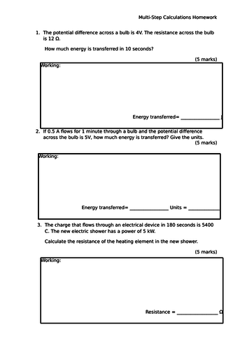 Power and Electricity Multi-Step Calculations