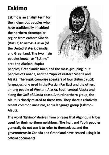 Eskimo Handout | Teaching Resources