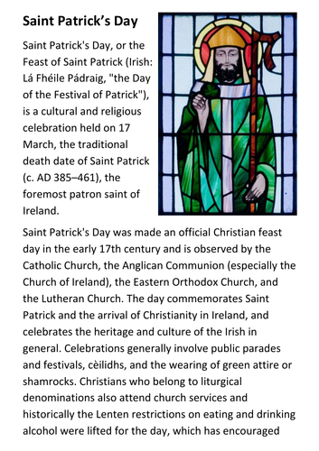 Saint Patrick's Day with KWL activities.