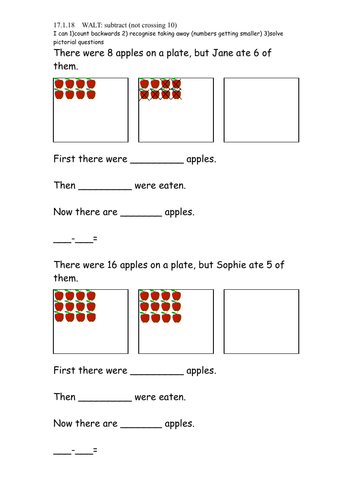 Subtraction Year 1 not crossing ten | Teaching Resources