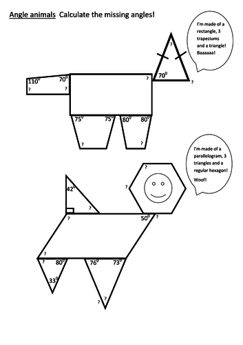 Angle animals - angles in polygons worksheet