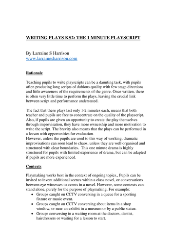 Writing Plays Ks2 The 1 Minute Playscript Teaching Resources