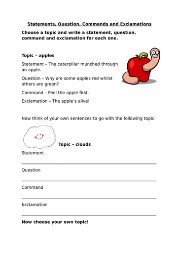 Statements, Questions, Commands and Exclamations - Based on Pie Corbett - Jumpstart Grammar
