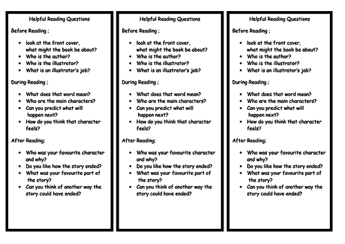 Reading Questions Bookmarks