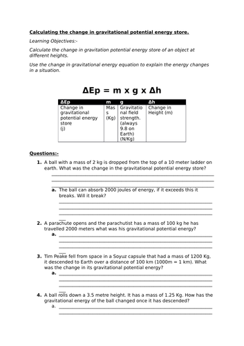 P1 Gravitational Potential Energy Equations And Formula Rearrangement Teaching Resources