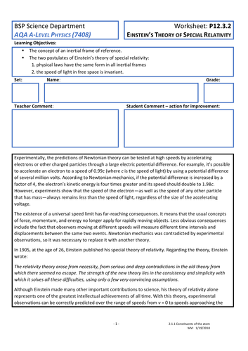 12.3.2 Einsteins theory of special relativity