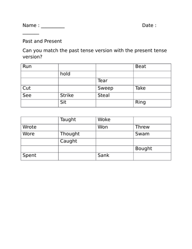 Tenses Worksheet and Story Writing