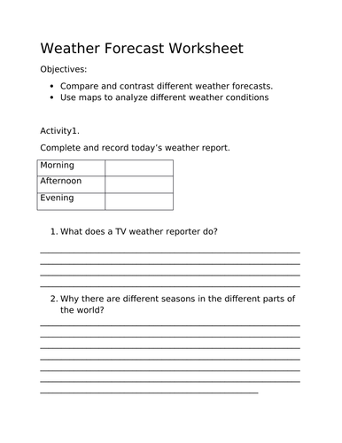 Weather forecast worksheet Teaching Resources