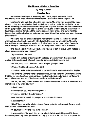 Firework Maker's Daughter Philip Pullman comprehension Ch.1 differentiated 3 ways