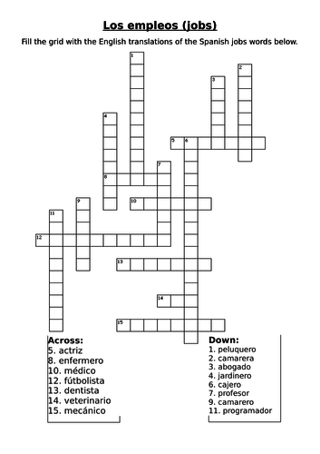 Los trabajos / Los empleos wordsearch crossword puzzles cover lesson