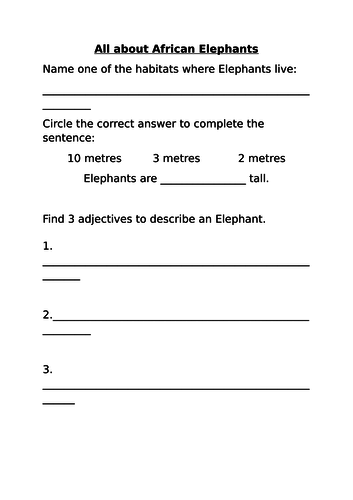 African Animals Comprehension Questions