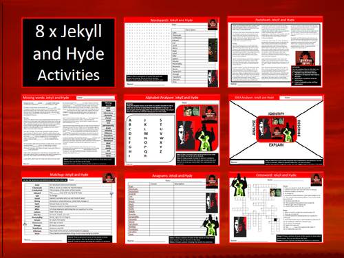 8 x Jekyll & Hyde Starter Activities Keywords Wordsearch Crossword English Literature and Novella