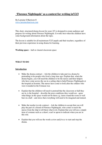 Writing about Florence Nightingale:- using a drama lesson as a context for writing in Y2/3