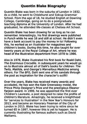 Quentin Blake biography model/example text | Teaching  