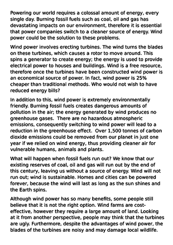 Wind power persuasive model/example text