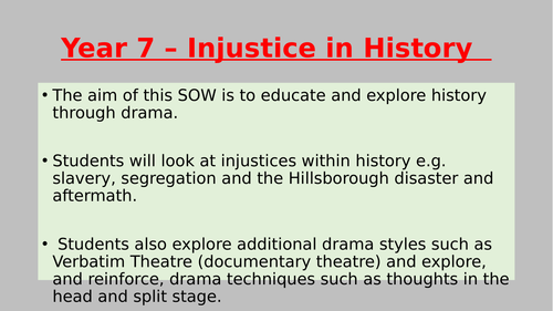 KS3 Drama SOW - Injustice *fully resourced*