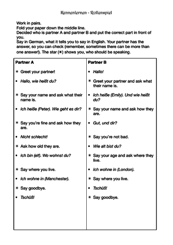 German translation role play, meeting someone KS3