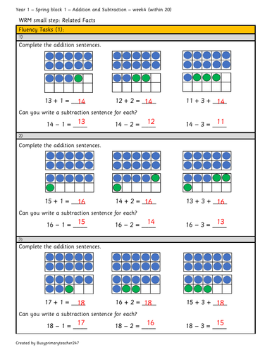 Year 1 - Spring block 1 - Addition and Subtraction - Related facts (week 4)
