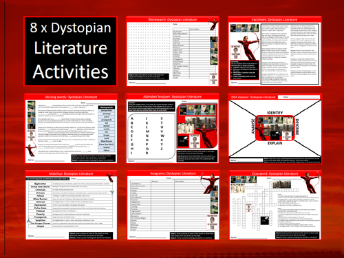 8 x Dystopian Literature Starter Activities Keywords Wordsearch Crossword English Novels