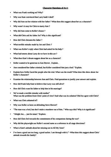 All My Sons- Scheme of work