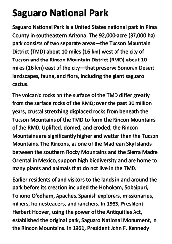 Saguaro National Park Handout