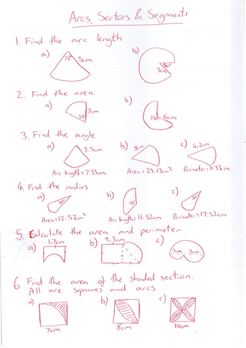 Arcs, sectors and segment worksheet | Teaching Resources