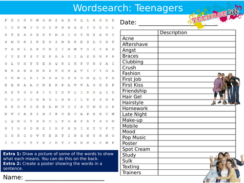 Teenagers Wordsearch Puzzle Sheet Keywords KS3 KS4 Settler Starter Cover Lesson PSHE Puberty