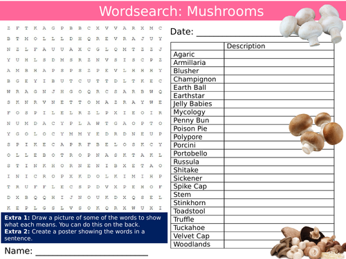 Mushrooms Wordsearch Puzzle Sheet Keywords KS4 Settler Starter Cover Lesson Food Technology