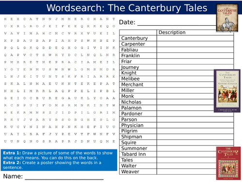 The Canterbury Tales Wordsearch Puzzle Sheet Keywords KS4 Settler