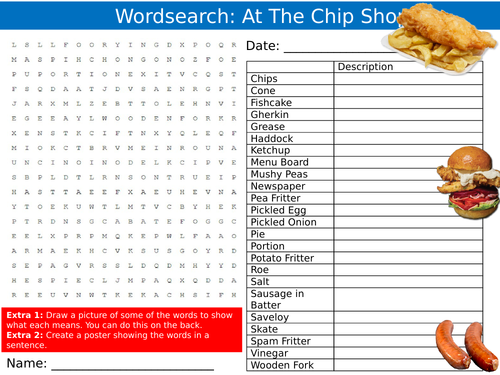 The Chip Shop Wordsearch Puzzle Sheet Keywords KS4 Settler Starter Cover Lesson Food Technology