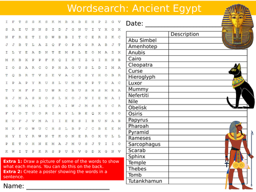 Ancient Egypt Wordsearch Puzzle Sheet Keywords KS4 Settler Starter Cover Lesson History