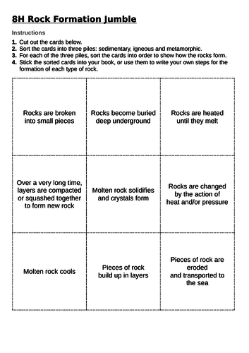8H Rock Cycle worksheets + answers
