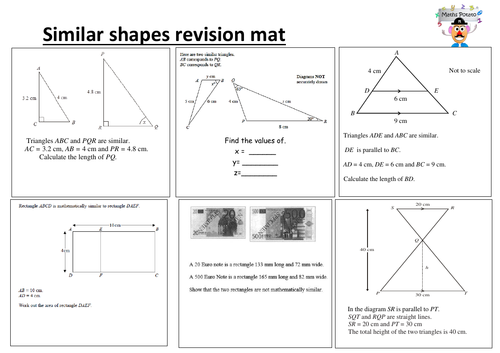 Similar shapes higher/foundation GCSE revision mat