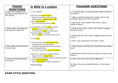A Wife in London. Differentiated lesson with PowerPoint and annotations for EDUQAS poetry