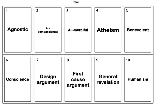 AQA GCSE RS Theme C: Existence of God and Revelation Keyword Revision Card Game FREE SAMPLE