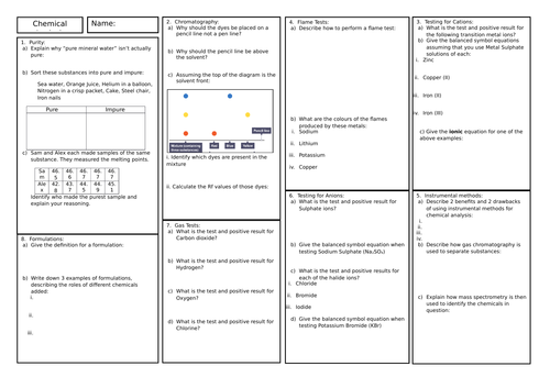 New GCSE AQA Chemistry - Chemical Analysis Revision Broadsheet