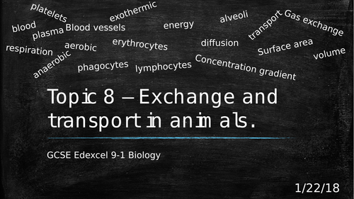 Edexcel GCSE 9-1 Biology Topic  8 – Exchange and Transport in Animals