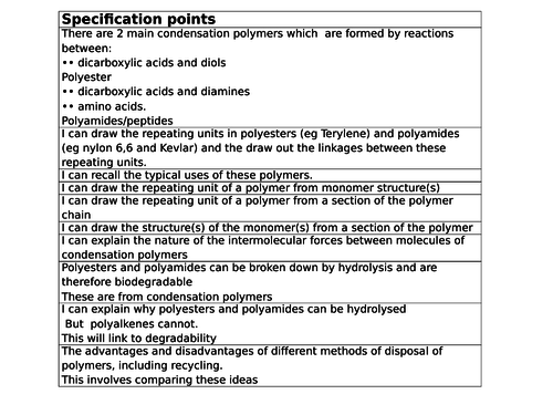 New A level Chemistry Condensation polymer work