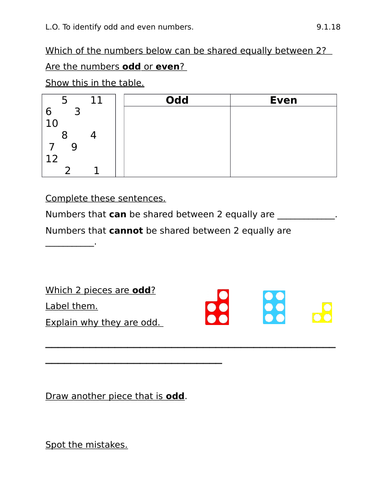 Odd and Even worksheets, Year 2, differentiated 2 ways ...