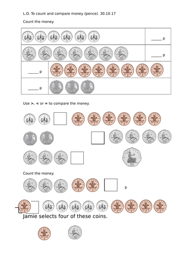 Counting pence, pounds and pounds and pence, Year 2, differentiated 2 ways