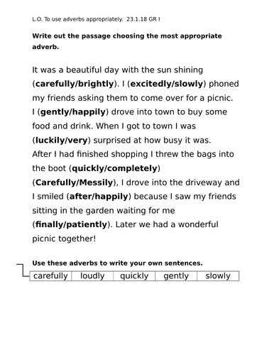 Choosing appropriate adverbs, Year 2, differentiated 2 ...