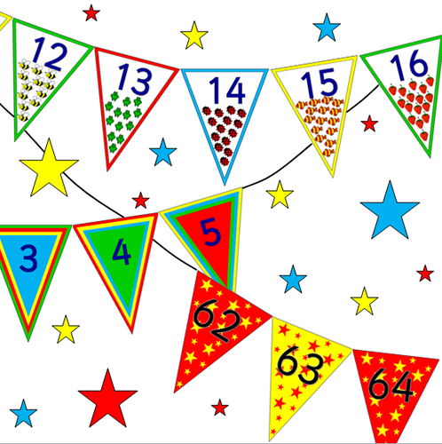Number bunting display -various sets in colour and black and white