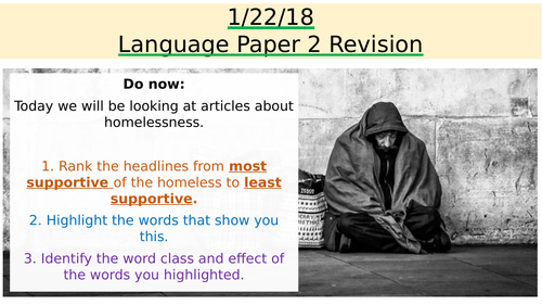 Aqa Language Paper 2 Q1 Q2 Homelessness Teaching Resources