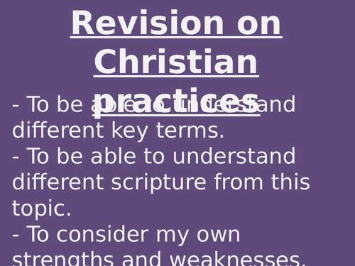 RE AQA Christian practices revision lesson